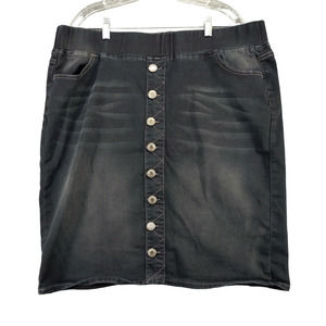 Be Girl Women's Mini Skirt Black 3XL Black Denim Button Front Pencil Stretch